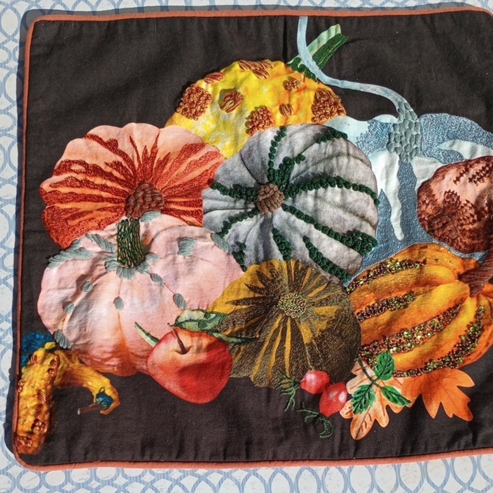 Colorful Pumpkin Embroidered Accent Pillow